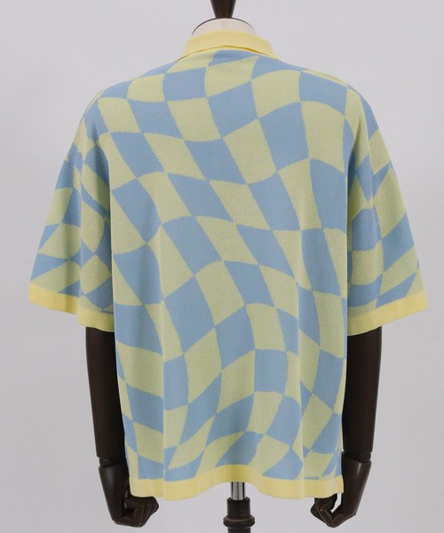 ADAM PATEK（アダムパテック）の「ADAMPATEK / skewed check pattern short sleeve knit polo shirts/ルーズシルエットニットポロシャツ”歪みチェッカー”（ポロシャツ・メンズ・ブラック/イエロー・1/2/3）」の12枚目の写真