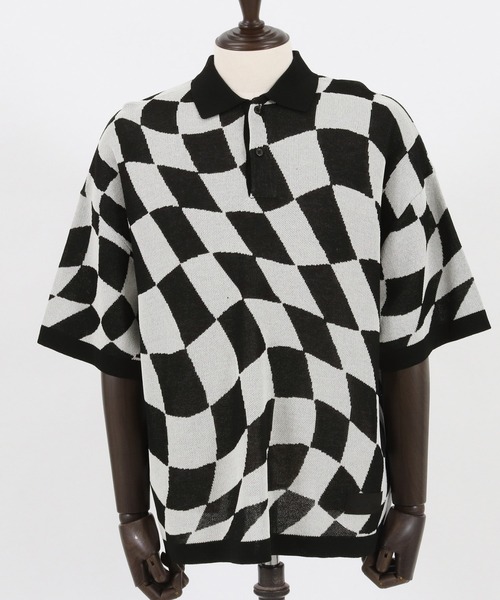 ADAM PATEK（アダムパテック）の「ADAMPATEK / skewed check pattern short sleeve knit polo shirts/ルーズシルエットニットポロシャツ”歪みチェッカー”（ポロシャツ・メンズ・ブラック/イエロー・1/2/3）」の13枚目の写真