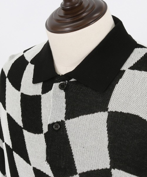 ADAM PATEK（アダムパテック）の「ADAMPATEK / skewed check pattern short sleeve knit polo shirts/ルーズシルエットニットポロシャツ”歪みチェッカー”（ポロシャツ・メンズ・ブラック/イエロー・1/2/3）」の15枚目の写真