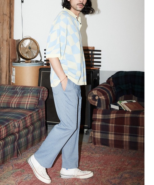 ADAM PATEK（アダムパテック）の「ADAMPATEK / skewed check pattern short sleeve knit polo shirts/ルーズシルエットニットポロシャツ”歪みチェッカー”（ポロシャツ・メンズ・ブラック/イエロー・1/2/3）」の7枚目の写真