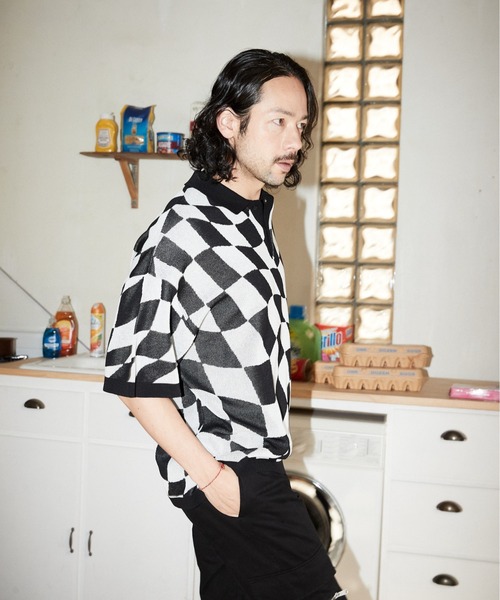 ADAM PATEK(アダムパテック)の「ADAMPATEK / skewed check pattern short sleeve knit ...