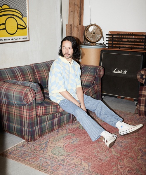 ADAM PATEK（アダムパテック）の「ADAMPATEK / skewed check pattern short sleeve knit polo shirts/ルーズシルエットニットポロシャツ”歪みチェッカー”（ポロシャツ・メンズ・ブラック/イエロー・1/2/3）」の8枚目の写真