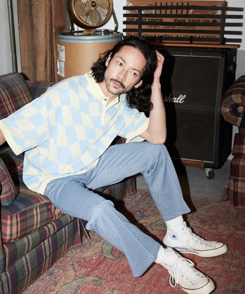 ADAM PATEK（アダムパテック）の「ADAMPATEK / skewed check pattern short sleeve knit polo shirts/ルーズシルエットニットポロシャツ”歪みチェッカー”（ポロシャツ・メンズ・ブラック/イエロー・1/2/3）」の10枚目の写真