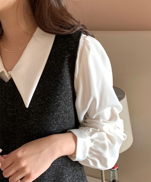 MAISON DE THERESE（メゾン ド テレーズ）の「フレンチバブルスリーブシャツ（シャツ/ブラウス・レディース・ブラック/ホワイト・S/M/L）」の8枚目の写真