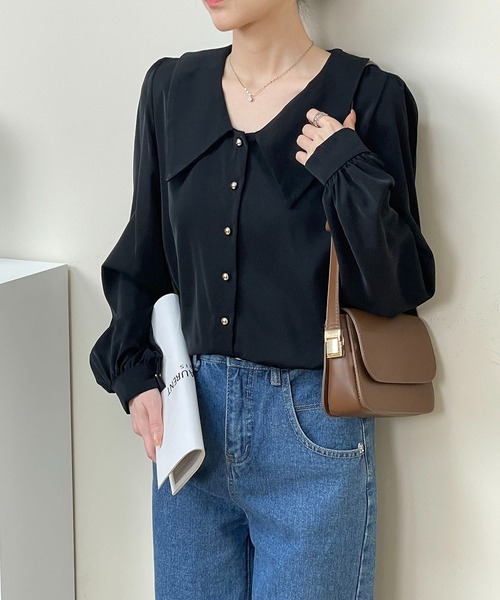 MAISON DE THERESE（メゾン ド テレーズ）の「フレンチバブルスリーブシャツ（シャツ/ブラウス・レディース・ブラック/ホワイト・S/M/L）」の9枚目の写真
