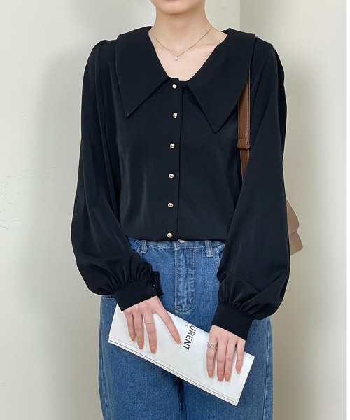 MAISON DE THERESE（メゾン ド テレーズ）の「フレンチバブルスリーブシャツ（シャツ/ブラウス・レディース・ブラック/ホワイト・S/M/L）」の10枚目の写真