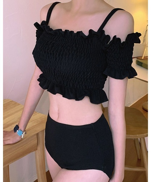 Ritzy（リッツィー）の「オフショルダーシャーリングデザインハイウエストビキニ 水着（水着・レディース・ブラック/グリーン/ブラウン・M/L/XL）」の18枚目の写真