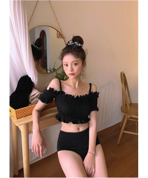 Ritzy（リッツィー）の「オフショルダーシャーリングデザインハイウエストビキニ 水着（水着・レディース・ブラック/グリーン/ブラウン・M/L/XL）」の20枚目の写真