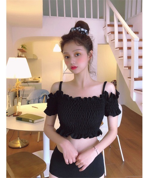 Ritzy（リッツィー）の「オフショルダーシャーリングデザインハイウエストビキニ 水着（水着・レディース・ブラック/グリーン/ブラウン・M/L/XL）」の21枚目の写真