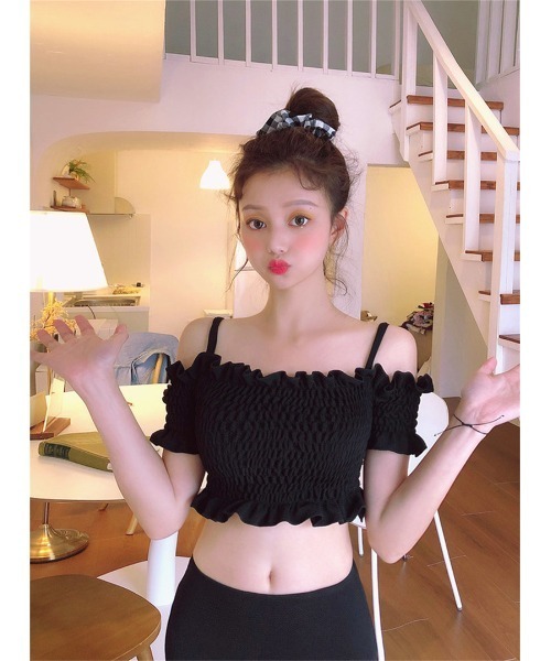 Ritzy（リッツィー）の「オフショルダーシャーリングデザインハイウエストビキニ 水着（水着・レディース・ブラック/グリーン/ブラウン・M/L/XL）」の22枚目の写真