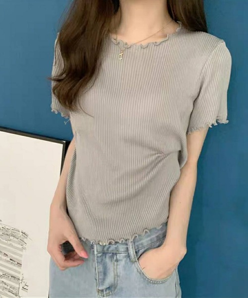 pumpkin port(パンプキンポート)の「リブ メローTシャツ(Tシャツ/カットソー・レディース・グレー/ブラック/ホワイト/グリーン・MEDIUM)」の14枚目の写真