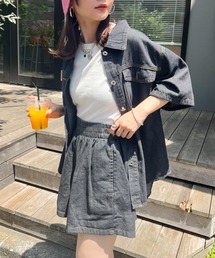 オーバー半袖シャツ＆ショートパンツ コットンデニムセットアップ
