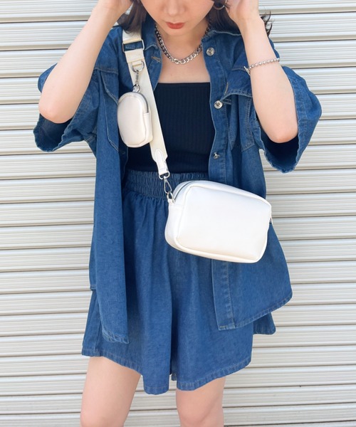 CLEA（クレア）の「オーバー半袖シャツ＆ショートパンツ コットンデニムセットアップ（セットアップ・レディース・ブラック/ブルー・FREE）」の14枚目の写真