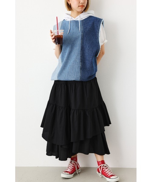 RODEO CROWNS WIDE BOWL（ロデオクラウンズワイドボウル）の「ランダムティアードスカート（スカート・レディース・ブラック/オフホワイト/オレンジ・FREE）」の9枚目の写真