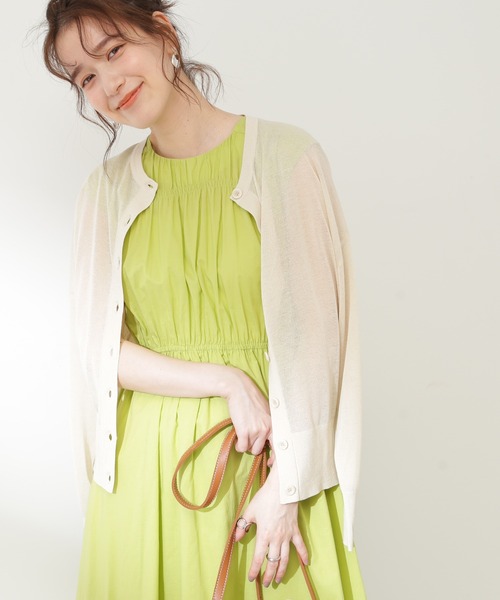 N.(N. Natural Beauty Basic)(エヌエヌナチュラルビューティーベーシック)の「◆クルーネックシアーカーディガン(カーディガン/ボレロ・レディース・オフホワイト/ブラック/ピンク/グリーン/ホワイト系その他・MEDIUM)」の2枚目の写真