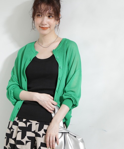 N.(N. Natural Beauty Basic)(エヌエヌナチュラルビューティーベーシック)の「◆クルーネックシアーカーディガン(カーディガン/ボレロ・レディース・オフホワイト/ブラック/ピンク/グリーン/ホワイト系その他・MEDIUM)」の1枚目の写真