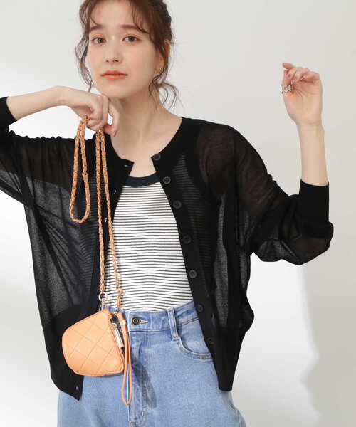 N.(N. Natural Beauty Basic)(エヌエヌナチュラルビューティーベーシック)の「◆クルーネックシアーカーディガン(カーディガン/ボレロ・レディース・オフホワイト/ブラック/ピンク/グリーン/ホワイト系その他・MEDIUM)」の4枚目の写真