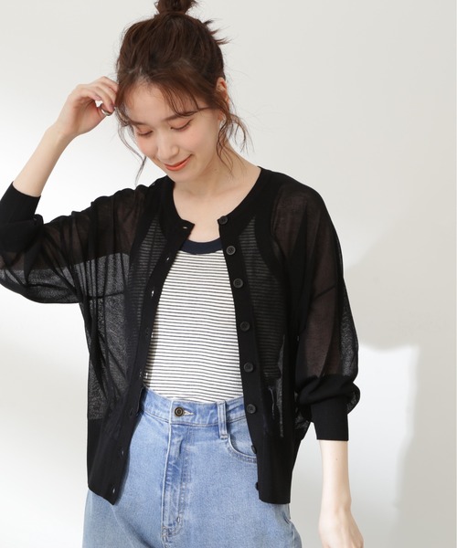 N.(N. Natural Beauty Basic)(エヌエヌナチュラルビューティーベーシック)の「◆クルーネックシアーカーディガン(カーディガン/ボレロ・レディース・オフホワイト/ブラック/ピンク/グリーン/ホワイト系その他・MEDIUM)」の11枚目の写真