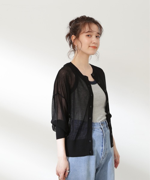 N.(N. Natural Beauty Basic)(エヌエヌナチュラルビューティーベーシック)の「◆クルーネックシアーカーディガン(カーディガン/ボレロ・レディース・オフホワイト/ブラック/ピンク/グリーン/ホワイト系その他・MEDIUM)」の12枚目の写真