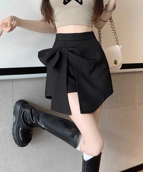 SPIGA（スピーガ）の「ﾗｯﾌﾟｽｶｰﾄ風ﾘﾎﾞﾝｼｮｰﾄﾊﾟﾝﾂ（その他パンツ・レディース・グレー/ブラック/ホワイト・MEDIUM/SMALL）」の2枚目の写真