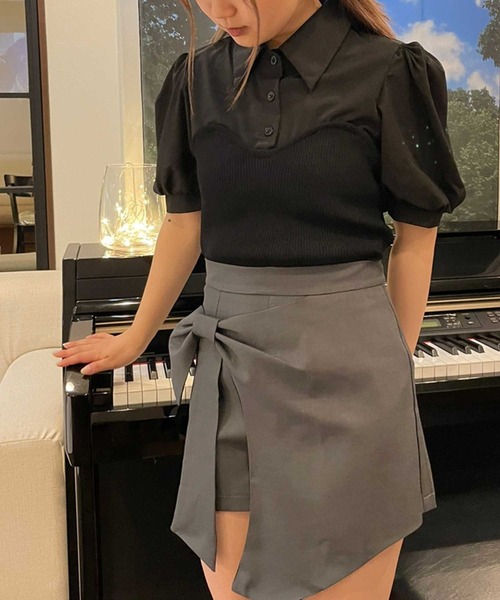 SPIGA（スピーガ）の「ﾗｯﾌﾟｽｶｰﾄ風ﾘﾎﾞﾝｼｮｰﾄﾊﾟﾝﾂ（その他パンツ・レディース・グレー/ブラック/ホワイト・MEDIUM/SMALL）」の10枚目の写真