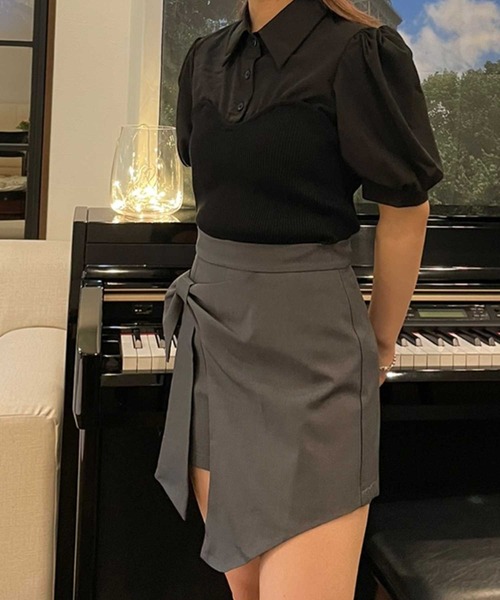 SPIGA（スピーガ）の「ﾗｯﾌﾟｽｶｰﾄ風ﾘﾎﾞﾝｼｮｰﾄﾊﾟﾝﾂ（その他パンツ・レディース・グレー/ブラック/ホワイト・MEDIUM/SMALL）」の9枚目の写真