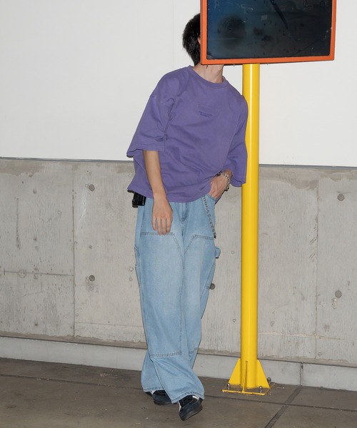 Perushu（ペルーシュ）の「立体エンボスデザインピグメントTシャツ（Tシャツ/カットソー・メンズ・パープル/ブラック・MEDIUM/LARGE）」の8枚目の写真