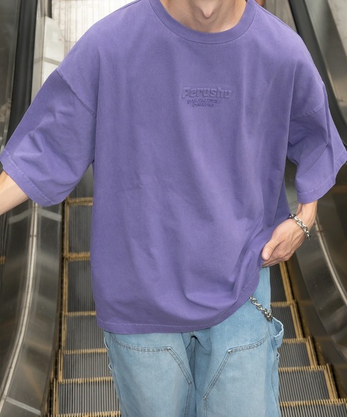 Perushu（ペルーシュ）の「立体エンボスデザインピグメントTシャツ（Tシャツ/カットソー・メンズ・パープル/ブラック・MEDIUM/LARGE）」の20枚目の写真
