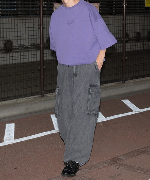 Perushu（ペルーシュ）の「立体エンボスデザインピグメントTシャツ（Tシャツ/カットソー・メンズ・パープル/ブラック・MEDIUM/LARGE）」の22枚目の写真