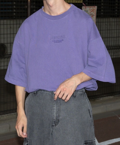 Perushu（ペルーシュ）の「立体エンボスデザインピグメントTシャツ（Tシャツ/カットソー・メンズ・パープル/ブラック・MEDIUM/LARGE）」の21枚目の写真