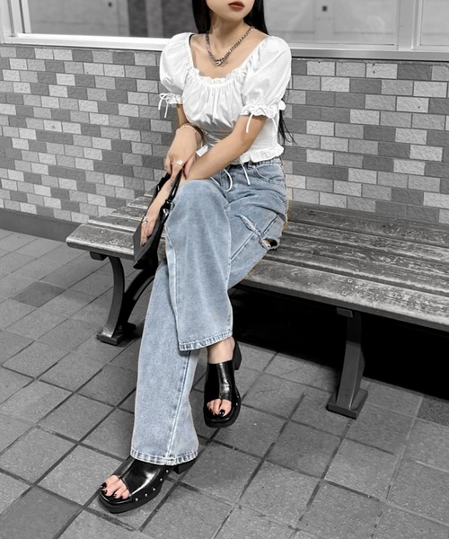 LVEU.(ラブユ.)の「【LVEU.】カットアウトダメージデニム / ボトムス パンツ デニム ワイド ルーズ カットアウト ダメージ カジュアル 色落ち ヴィンテージ インディゴ ブルー ブラック(デニムパンツ・レディース・ブラック/ブルー・FREE)」の18枚目の写真