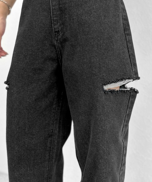 LVEU.(ラブユ.)の「【LVEU.】カットアウトダメージデニム / ボトムス パンツ デニム ワイド ルーズ カットアウト ダメージ カジュアル 色落ち ヴィンテージ インディゴ ブルー ブラック(デニムパンツ・レディース・ブラック/ブルー・FREE)」の9枚目の写真