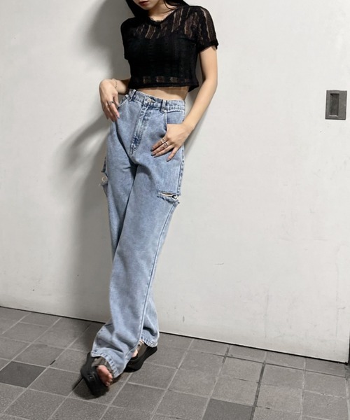 LVEU.(ラブユ.)の「【LVEU.】カットアウトダメージデニム / ボトムス パンツ デニム ワイド ルーズ カットアウト ダメージ カジュアル 色落ち ヴィンテージ インディゴ ブルー ブラック(デニムパンツ・レディース・ブラック/ブルー・FREE)」の19枚目の写真