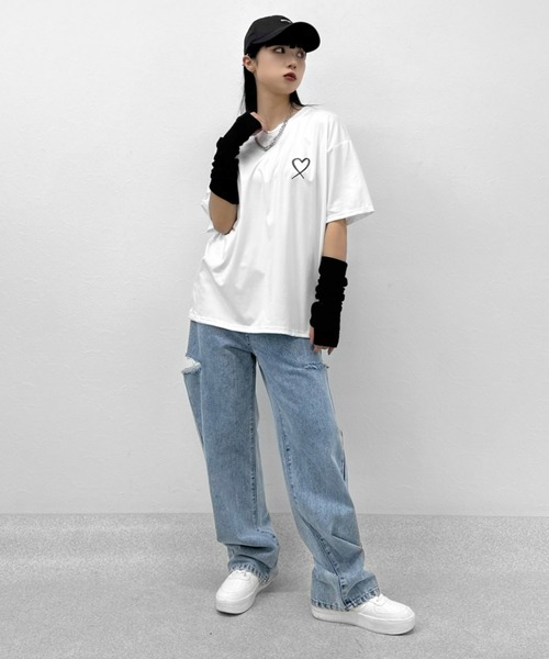 LVEU.(ラブユ.)の「【LVEU.】カットアウトダメージデニム / ボトムス パンツ デニム ワイド ルーズ カットアウト ダメージ カジュアル 色落ち ヴィンテージ インディゴ ブルー ブラック(デニムパンツ・レディース・ブラック/ブルー・FREE)」の3枚目の写真