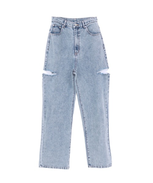 LVEU.(ラブユ.)の「【LVEU.】カットアウトダメージデニム / ボトムス パンツ デニム ワイド ルーズ カットアウト ダメージ カジュアル 色落ち ヴィンテージ インディゴ ブルー ブラック(デニムパンツ・レディース・ブラック/ブルー・FREE)」の6枚目の写真