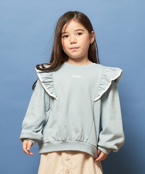 Lycee mine（リセマイン）の「【表コットン毛玉バイバイ】パイピングフリルスウェット（スウェット・キッズ・オートミール/サックスブルー/ピンク/ラベンダー・140cm/150cm/120cm/130cm/100cm/110cm）」の3枚目の写真