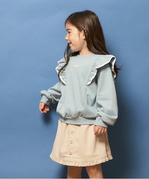 Lycee mine（リセマイン）の「【表コットン毛玉バイバイ】パイピングフリルスウェット（スウェット・キッズ・オートミール/サックスブルー/ピンク/ラベンダー・140cm/150cm/120cm/130cm/100cm/110cm）」の14枚目の写真