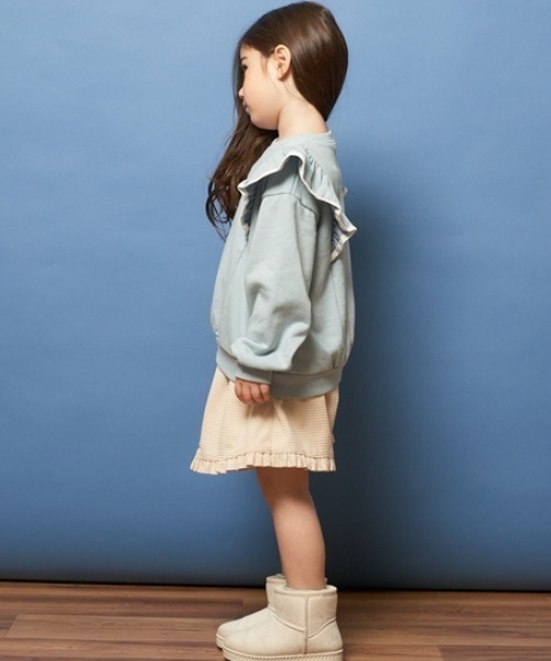 Lycee mine（リセマイン）の「【表コットン毛玉バイバイ】パイピングフリルスウェット（スウェット・キッズ・オートミール/サックスブルー/ピンク/ラベンダー・140cm/150cm/120cm/130cm/100cm/110cm）」の16枚目の写真