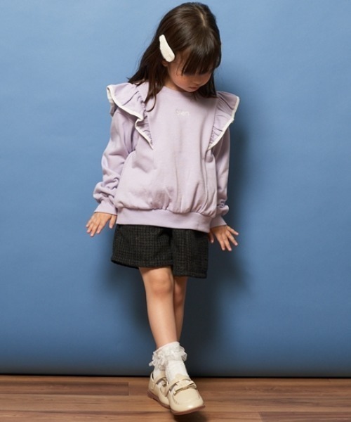 Lycee mine（リセマイン）の「【表コットン毛玉バイバイ】パイピングフリルスウェット（スウェット・キッズ・オートミール/サックスブルー/ピンク/ラベンダー・140cm/150cm/120cm/130cm/100cm/110cm）」の5枚目の写真