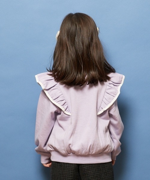 Lycee mine（リセマイン）の「【表コットン毛玉バイバイ】パイピングフリルスウェット（スウェット・キッズ・オートミール/サックスブルー/ピンク/ラベンダー・140cm/150cm/120cm/130cm/100cm/110cm）」の7枚目の写真