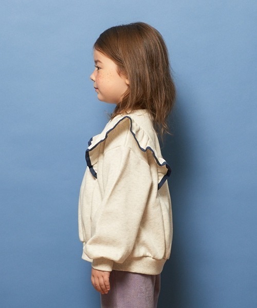 Lycee mine（リセマイン）の「【表コットン毛玉バイバイ】パイピングフリルスウェット（スウェット・キッズ・オートミール/サックスブルー/ピンク/ラベンダー・140cm/150cm/120cm/130cm/100cm/110cm）」の9枚目の写真