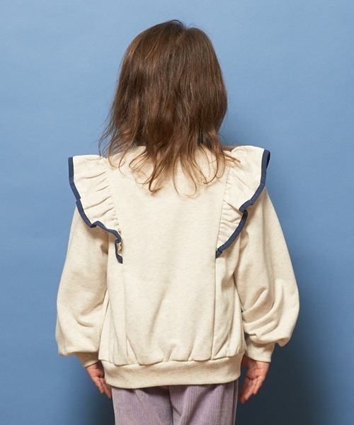 Lycee mine（リセマイン）の「【表コットン毛玉バイバイ】パイピングフリルスウェット（スウェット・キッズ・オートミール/サックスブルー/ピンク/ラベンダー・140cm/150cm/120cm/130cm/100cm/110cm）」の10枚目の写真