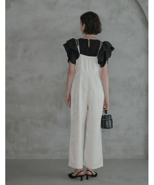 Ameri（アメリ）の「CROSS JACQUARD ROMPERS（サロペット