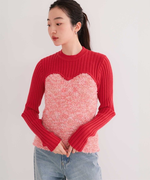 miette(ミエット)の「リボンヤーンビスチェ切替ニット(ニット/セーター・レディース・ブラック/レッド/ネイビー/グレー・FREE)」の4枚目の写真