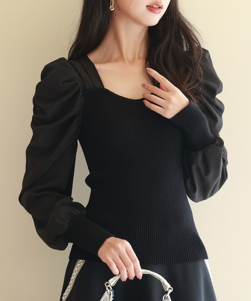 SAISON DE PAPILLON(セゾンドパピヨン)の「異素材ドッキングニットプルオーバー(ニット/セーター・レディース・ライトブラウン/ブルーグレー/ブラック/ネイビー/アイボリー/ラベンダー・L/M)」の17枚目の写真