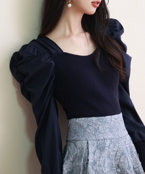 SAISON DE PAPILLON(セゾンドパピヨン)の「異素材ドッキングニットプルオーバー(ニット/セーター・レディース・ライトブラウン/ブルーグレー/ブラック/ネイビー/アイボリー/ラベンダー・L/M)」の11枚目の写真