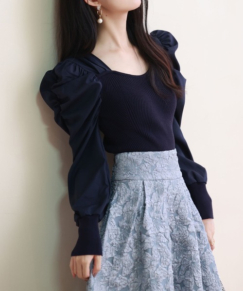 SAISON DE PAPILLON(セゾンドパピヨン)の「異素材ドッキングニットプルオーバー(ニット/セーター・レディース・ライトブラウン/ブルーグレー/ブラック/ネイビー/アイボリー/ラベンダー・L/M)」の12枚目の写真