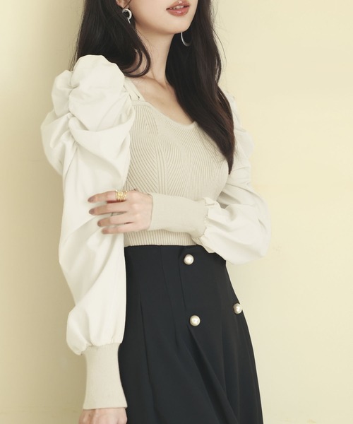 SAISON DE PAPILLON(セゾンドパピヨン)の「異素材ドッキングニットプルオーバー(ニット/セーター・レディース・ライトブラウン/ブルーグレー/ブラック/ネイビー/アイボリー/ラベンダー・L/M)」の16枚目の写真