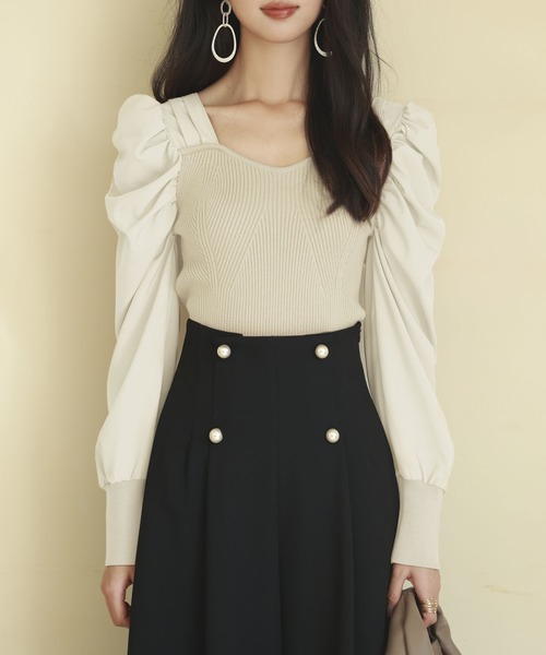 SAISON DE PAPILLON(セゾンドパピヨン)の「異素材ドッキングニットプルオーバー(ニット/セーター・レディース・ライトブラウン/ブルーグレー/ブラック/ネイビー/アイボリー/ラベンダー・L/M)」の14枚目の写真