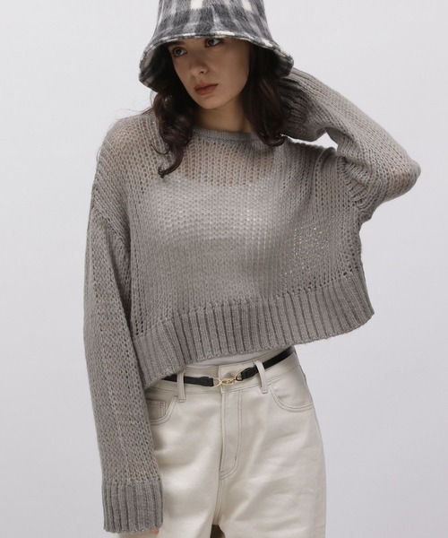 LAKOLE(ラコレ)の「モヘヤタッチクロップドニット / 977452(ニット/セーター・レディース・オフホワイト/グレー/ネイビー・SMALL/MEDIUM)」の2枚目の写真